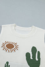 Western Cactus Oasis Sleeveless Sweater Top