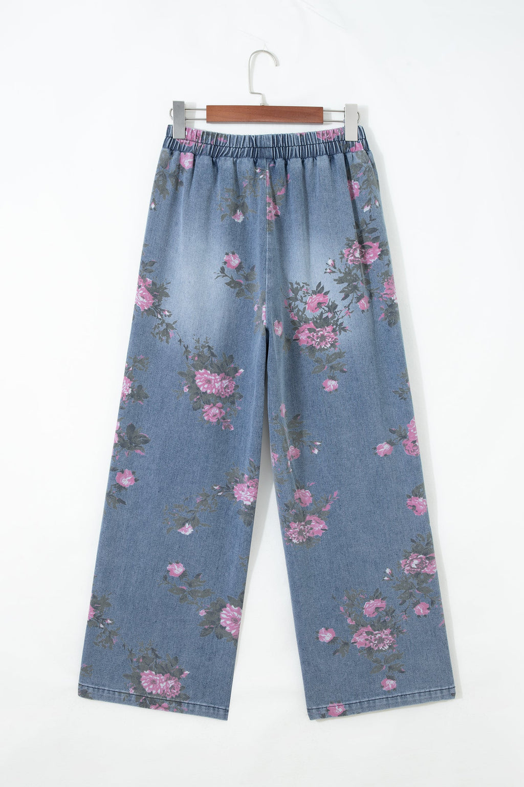 Floral Denim Elastic Waist Straight Leg Jeans (online only)