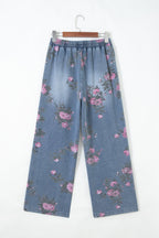 Floral Denim Elastic Waist Straight Leg Jeans (online only)