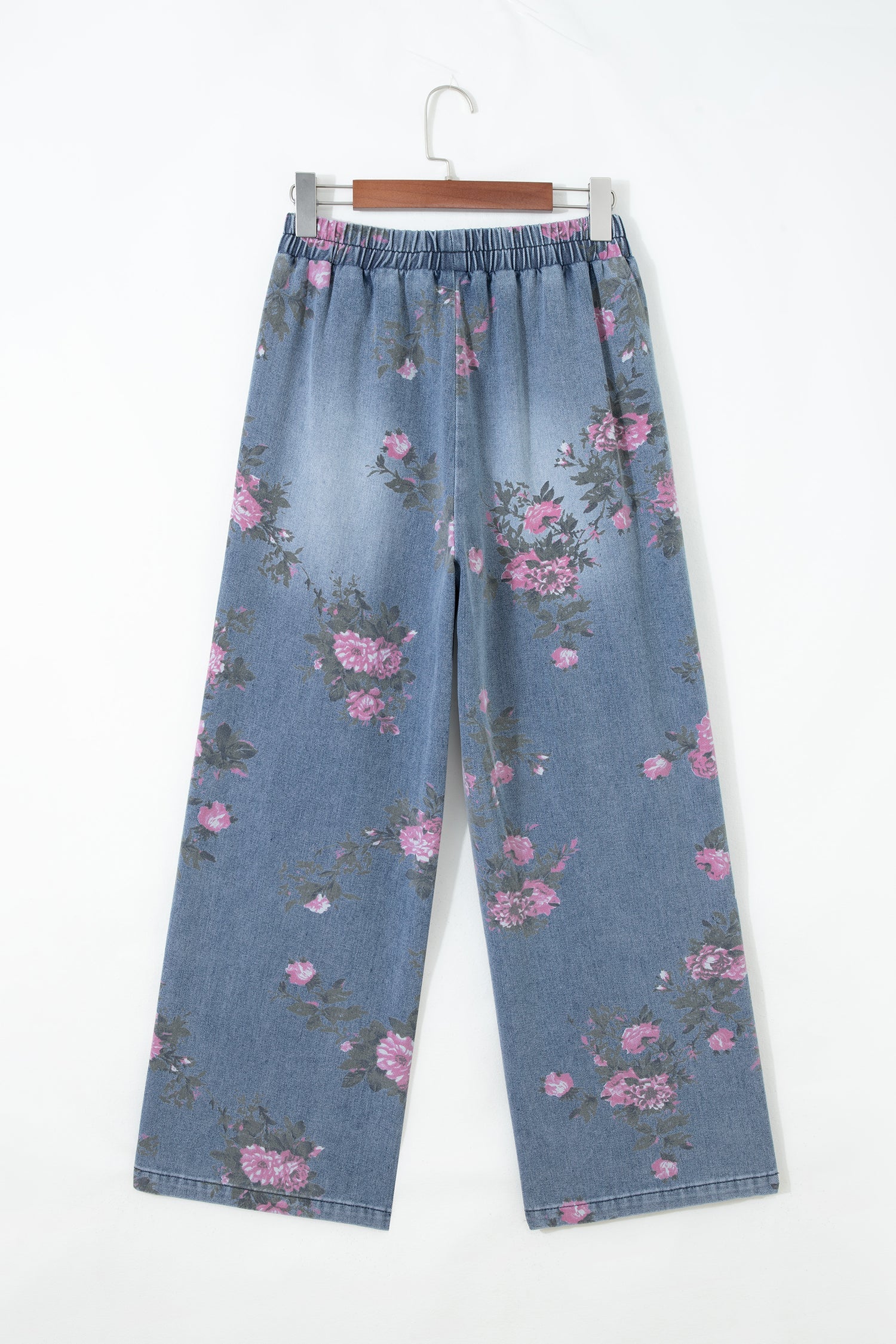 Floral Denim Elastic Waist Straight Leg Jeans (online only)