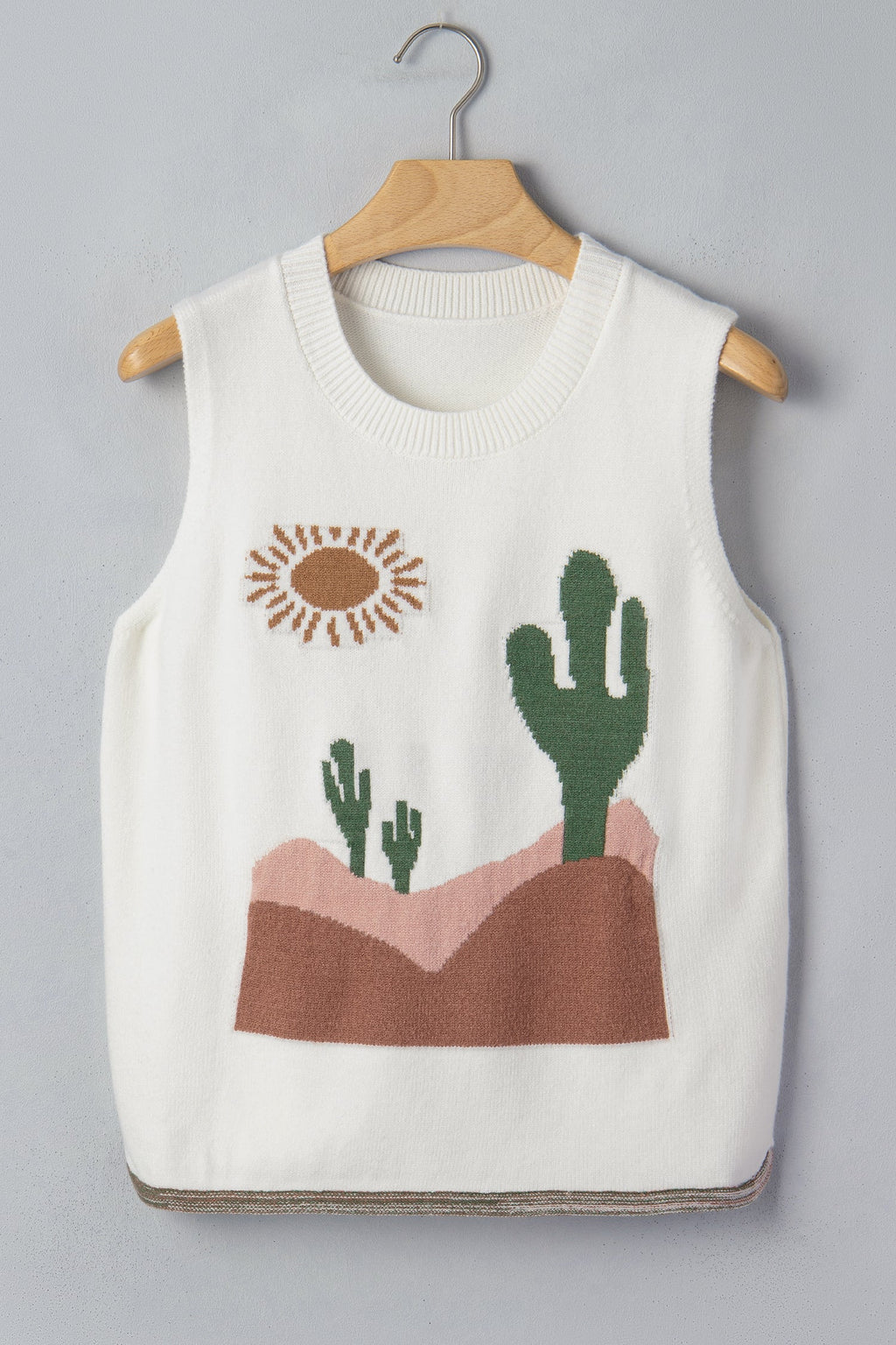 Western Cactus Oasis Sleeveless Sweater Top
