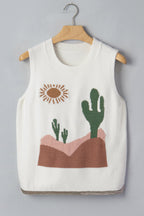 Western Cactus Oasis Sleeveless Sweater Top