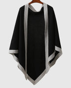 Black shawl with gray trim on a white background