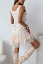 Wine Country Lace Bottom Tank Dress