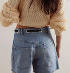 Lace Up Belted Jean Shorts