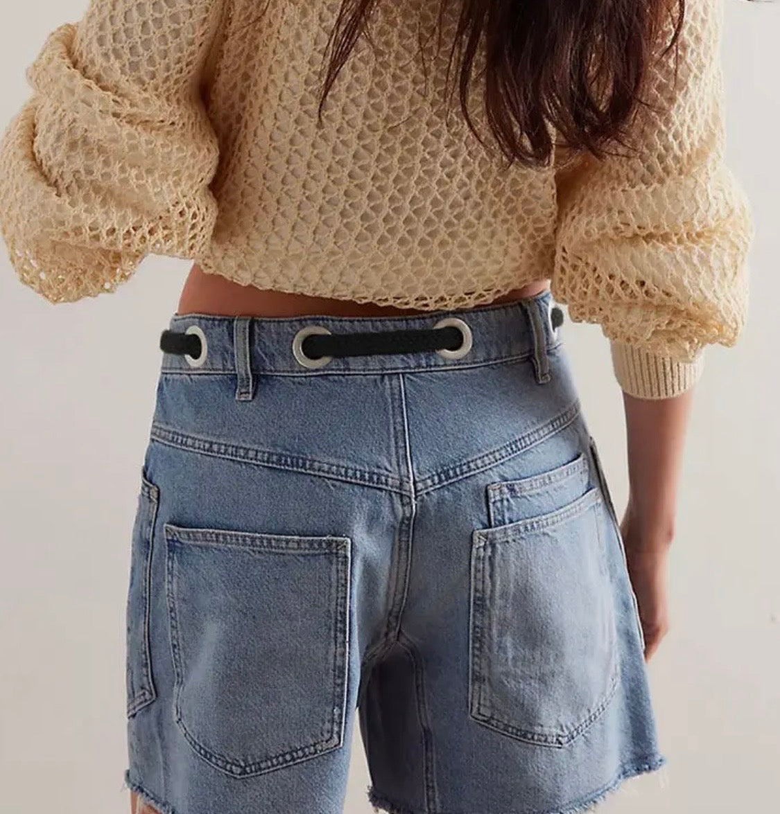 Lace Up Belted Jean Shorts