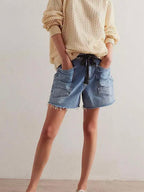 Lace Up Belted Jean Shorts