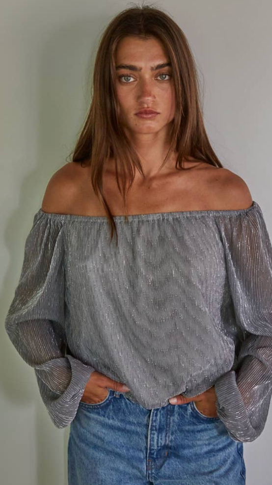 Off shoulder sheer top on model boho 