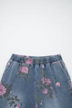 Floral Denim Elastic Waist Straight Leg Jeans (online only)