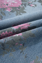 Floral Denim Elastic Waist Straight Leg Jeans (online only)