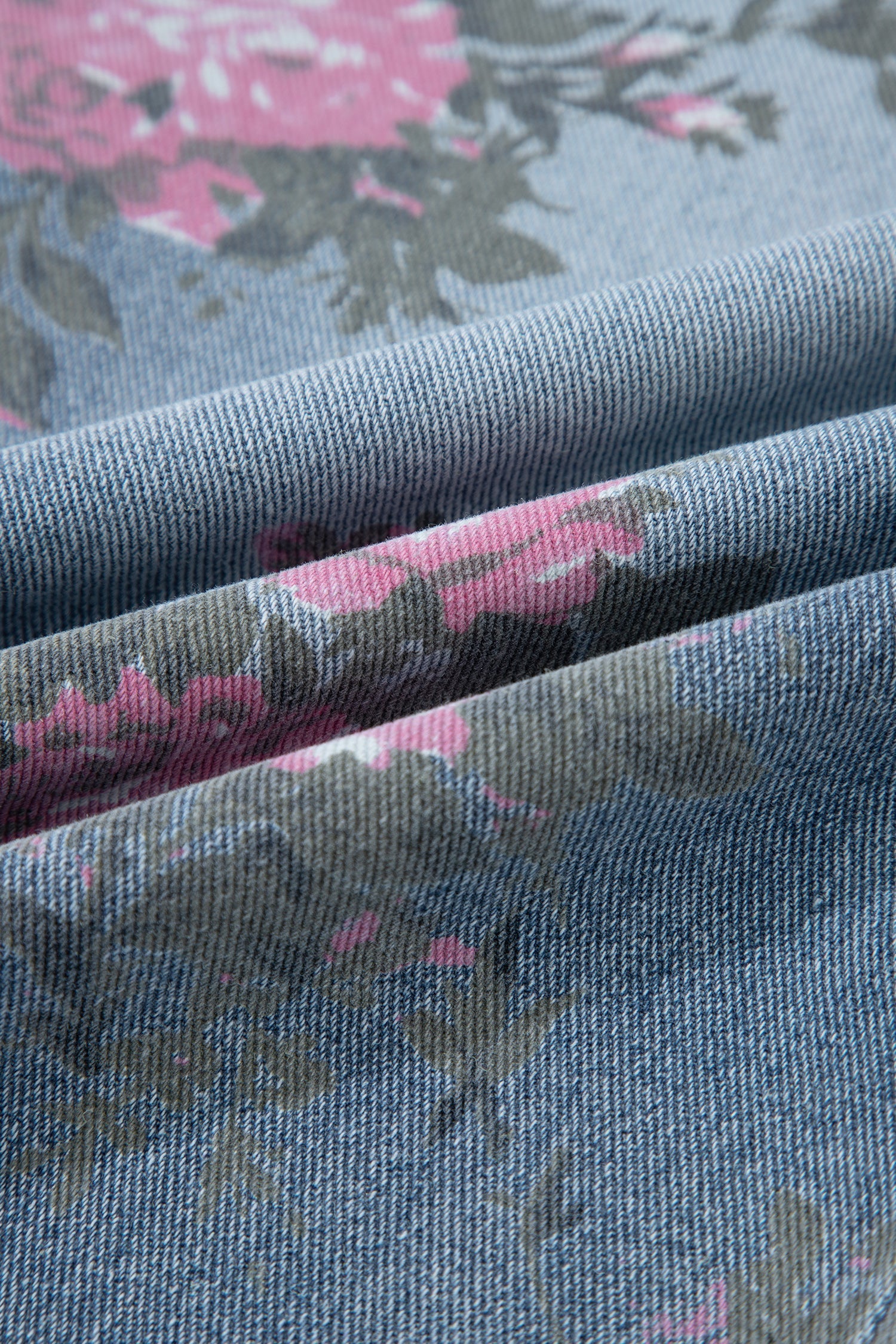 Floral Denim Elastic Waist Straight Leg Jeans (online only)