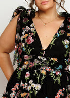 Margaret Floral Embroidered Midi Dress Black (online only)