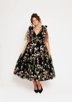 Margaret Floral Embroidered Midi Dress Black (online only)