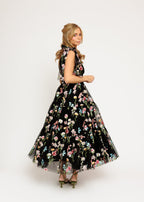 Margaret Floral Embroidered Midi Dress Black (online only)
