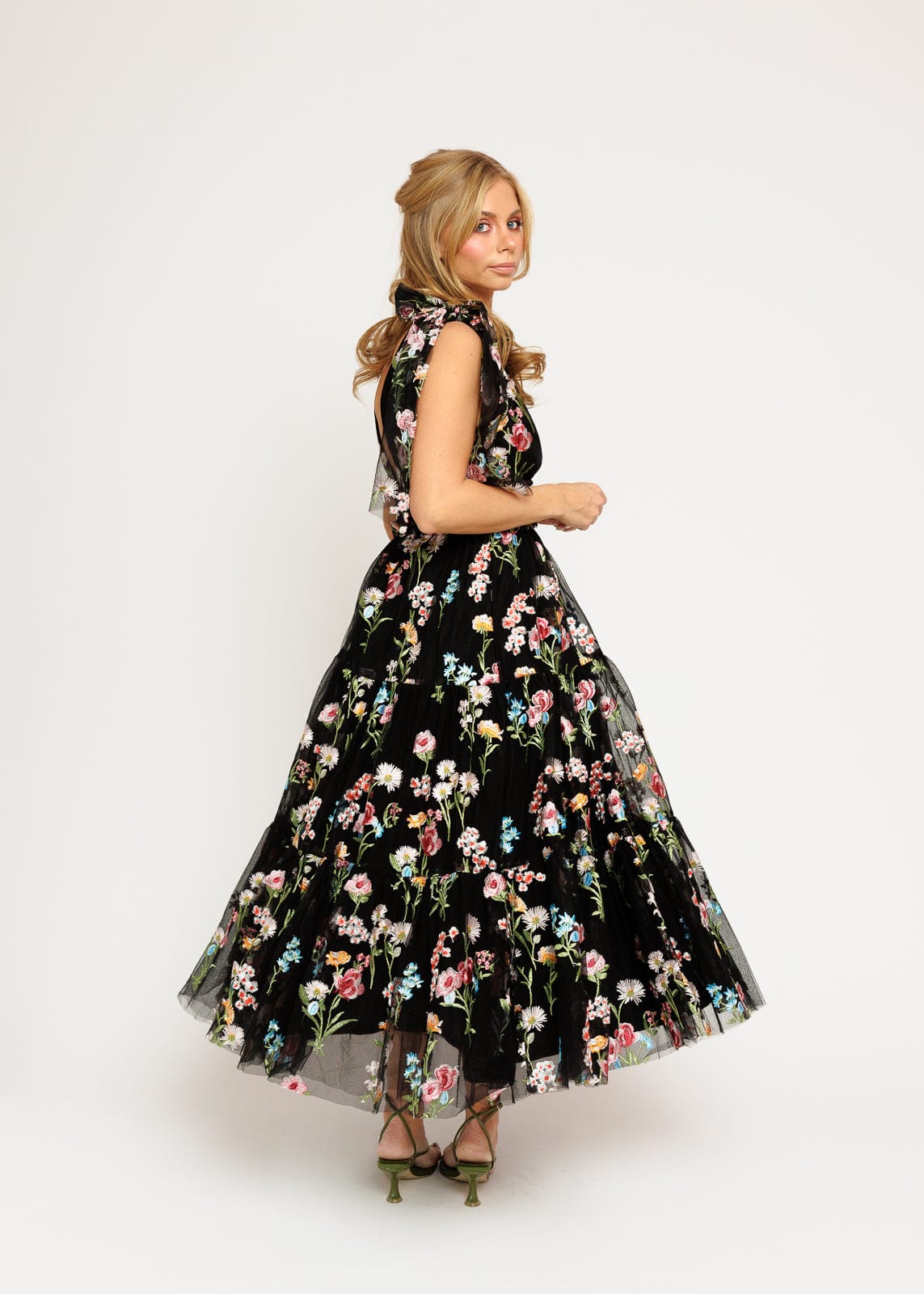 Margaret Floral Embroidered Midi Dress Black (online only)