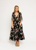 Margaret Floral Embroidered Midi Dress Black (online only)