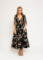 Margaret Floral Embroidered Midi Dress Black (online only)