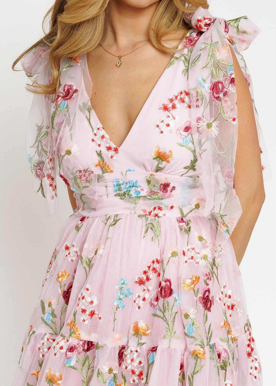Margaret Floral Embroidered Midi Dress Pink (online only)