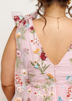Margaret Floral Embroidered Midi Dress Pink (online only)