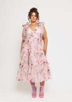 Margaret Floral Embroidered Midi Dress Pink (online only)
