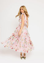 Margaret Floral Embroidered Midi Dress Pink (online only)