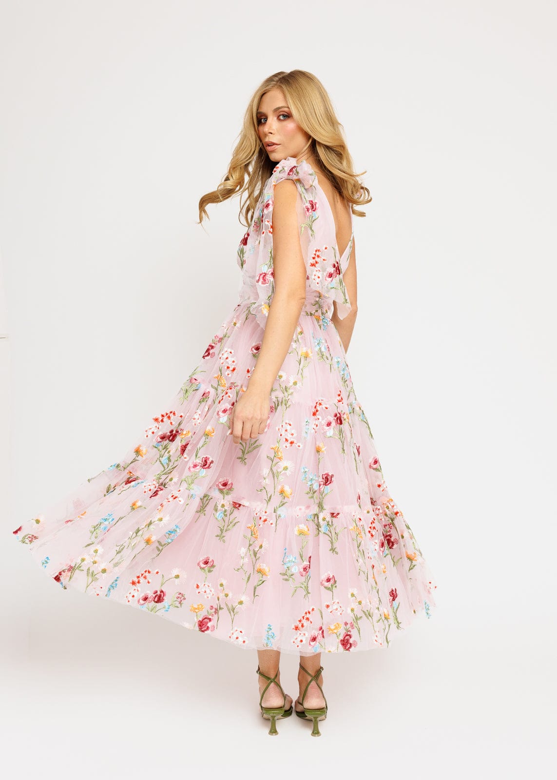 Margaret Floral Embroidered Midi Dress Pink (online only)