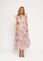 Margaret Floral Embroidered Midi Dress Pink (online only)