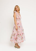Margaret Floral Embroidered Midi Dress Pink (online only)