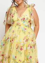 Margaret Floral Embroidered Midi Dress Yellow (online only)