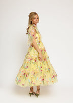 Margaret Floral Embroidered Midi Dress Yellow (online only)