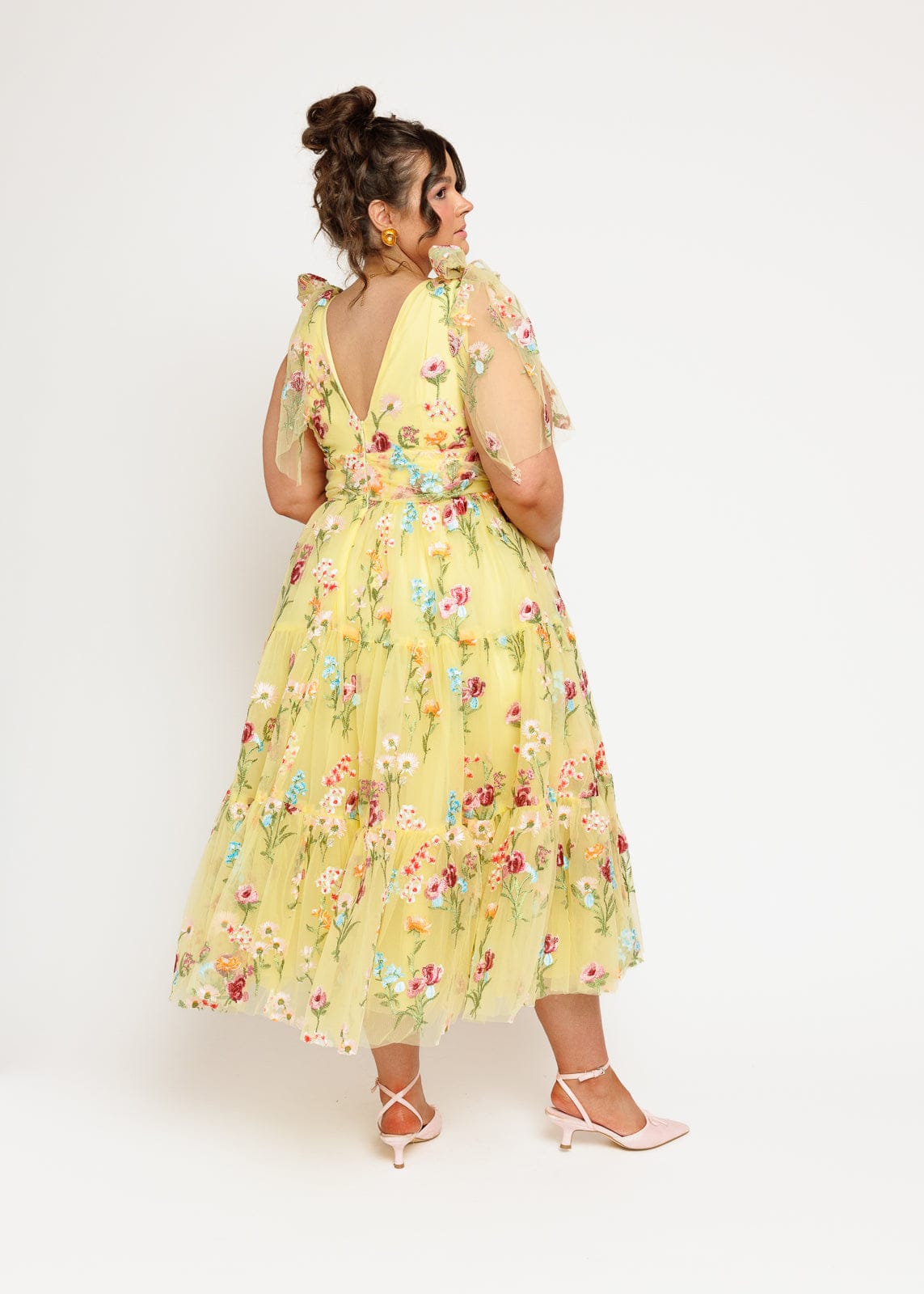 Margaret Floral Embroidered Midi Dress Yellow (online only)