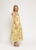 Margaret Floral Embroidered Midi Dress Yellow (online only)