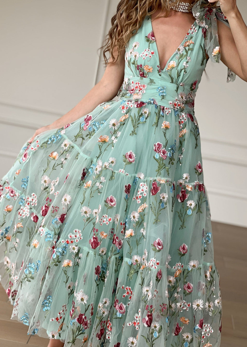 Margaret Floral Midi Dress Green (online only)