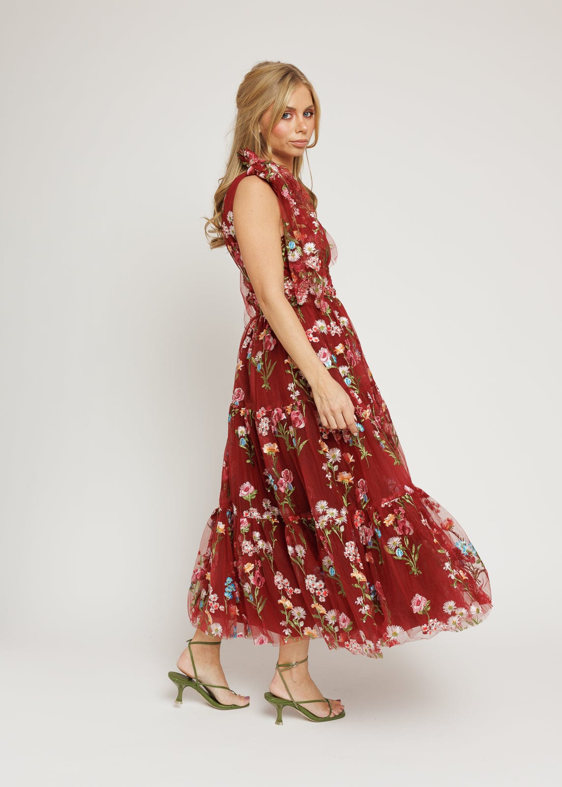 Margaret Floral Midi Dress Red (online only)