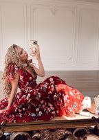Margaret Floral Midi Dress Red (online only)