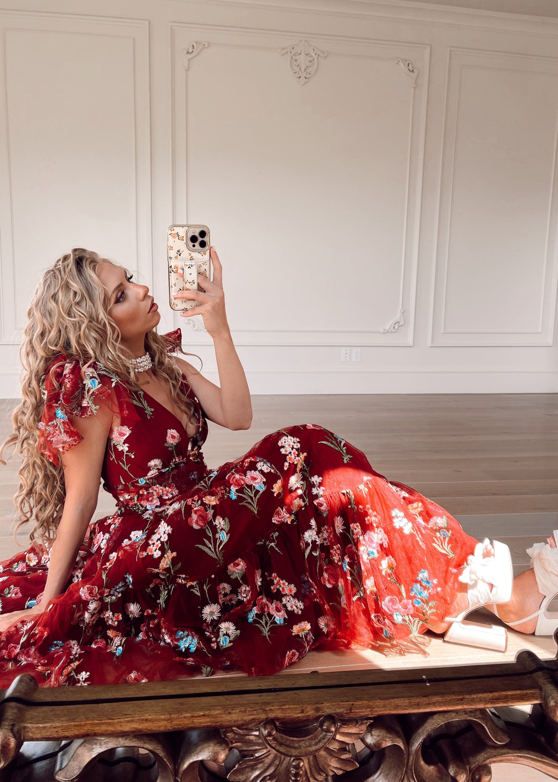 Margaret Floral Midi Dress Red (online only)