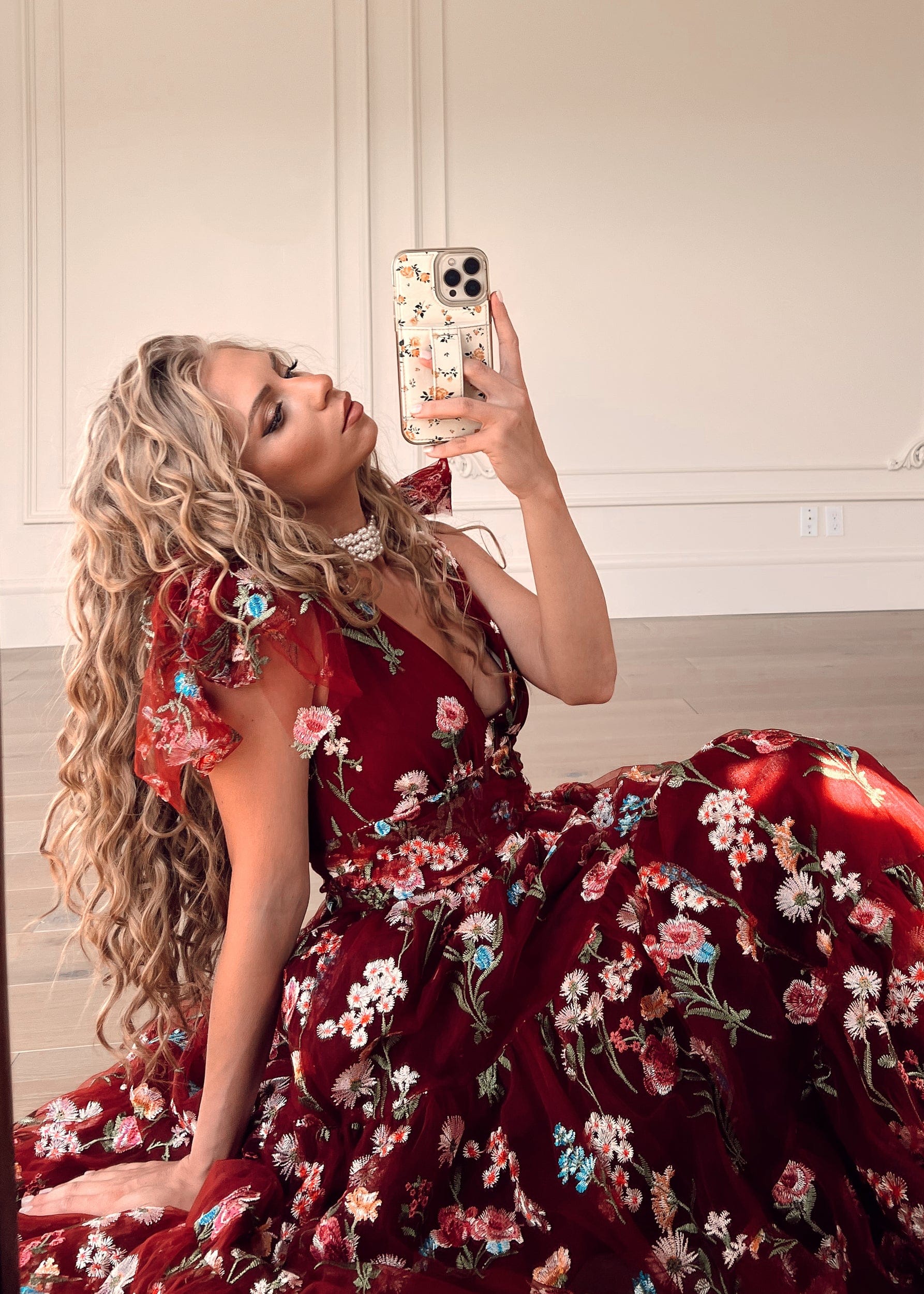 Margaret Floral Midi Dress Red (online only)