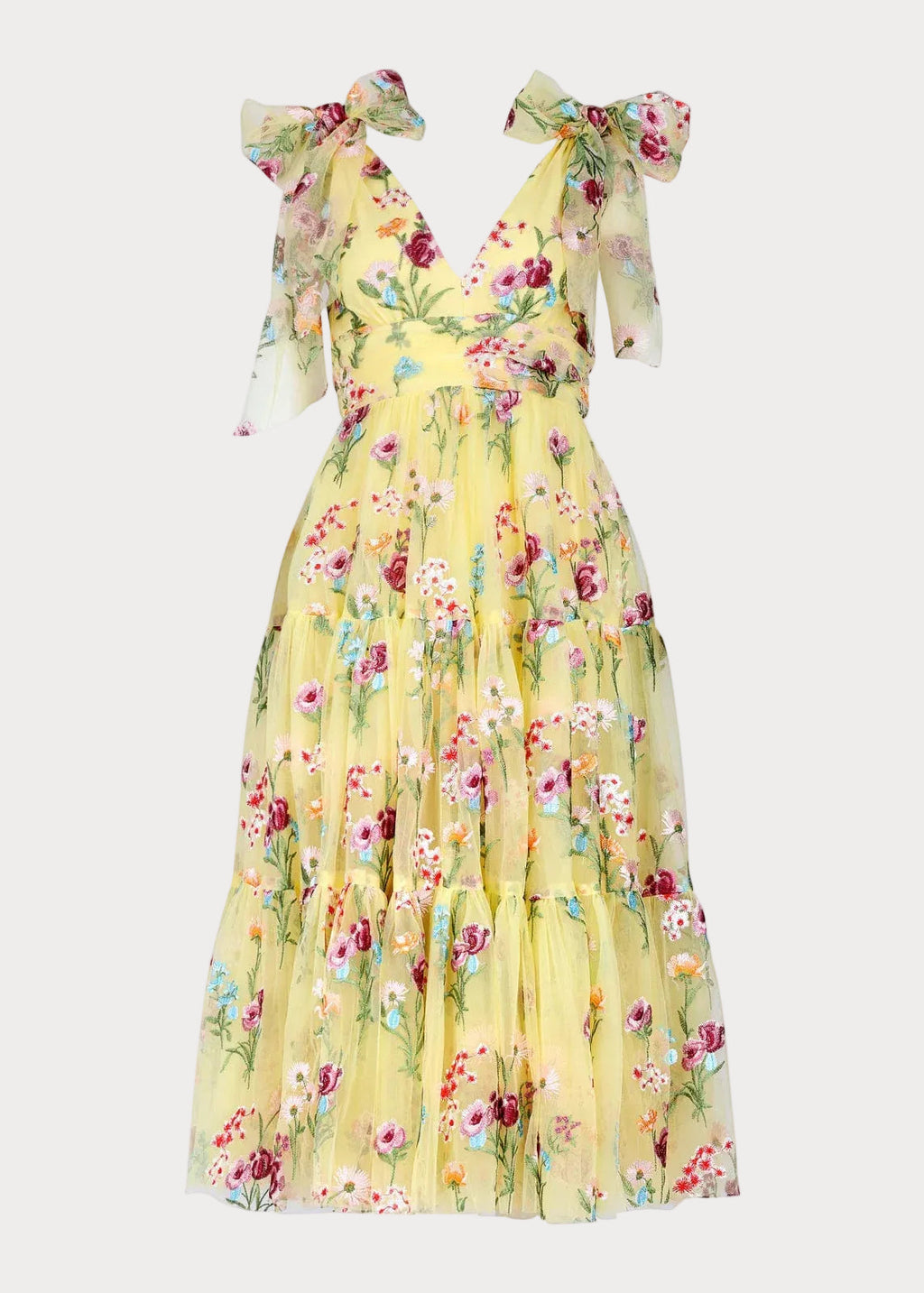 Margaret Floral Embroidered Midi Dress Yellow (online only)