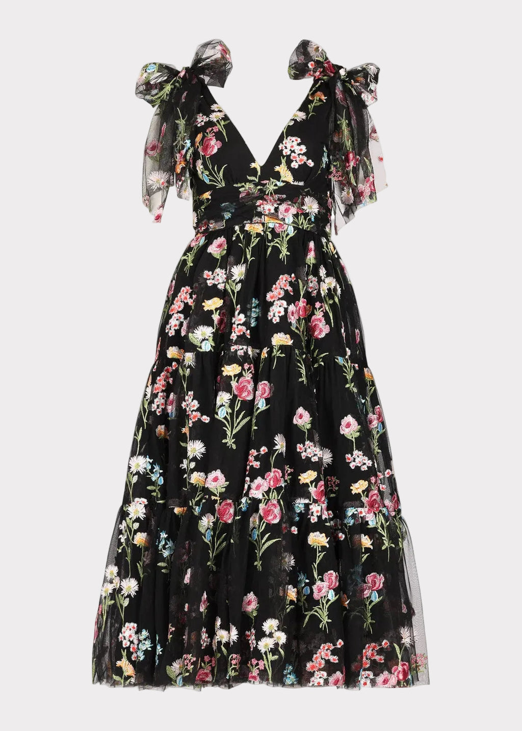 Margaret Floral Embroidered Midi Dress Black (online only)