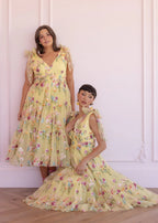 Margaret Floral Embroidered Midi Dress Yellow (online only)