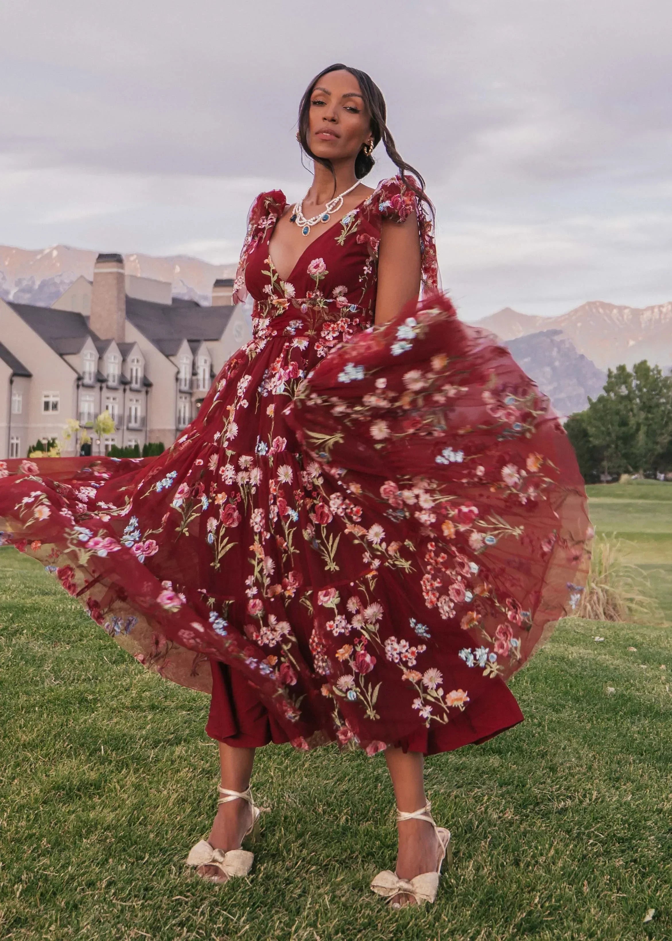 Margaret Floral Midi Dress Red (online only)