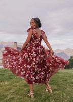 Margaret Floral Midi Dress Red (online only)