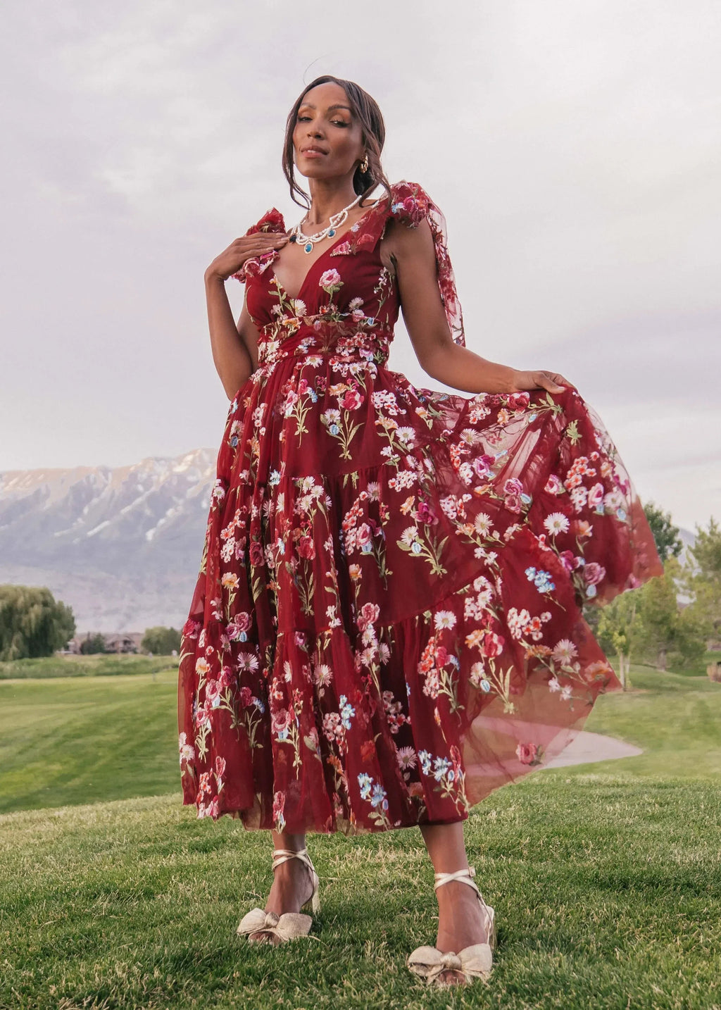 Margaret Floral Midi Dress Red (online only)