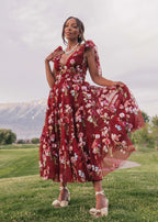 Margaret Floral Midi Dress Red (online only)