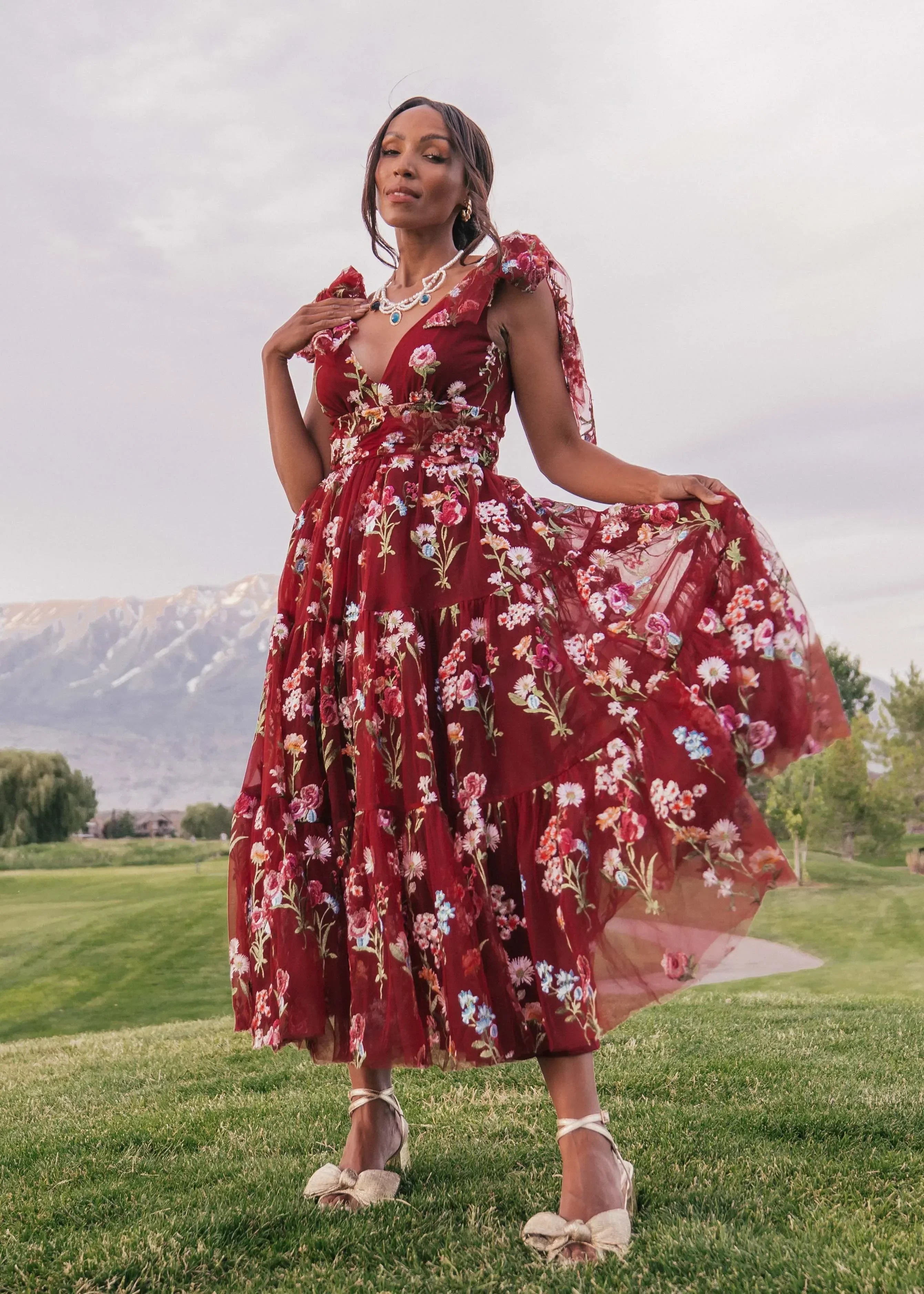 Margaret Floral Midi Dress Red (online only)